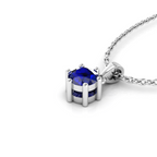 Classic Round Blue Sapphire Silver Solitaire Pendant - View 3