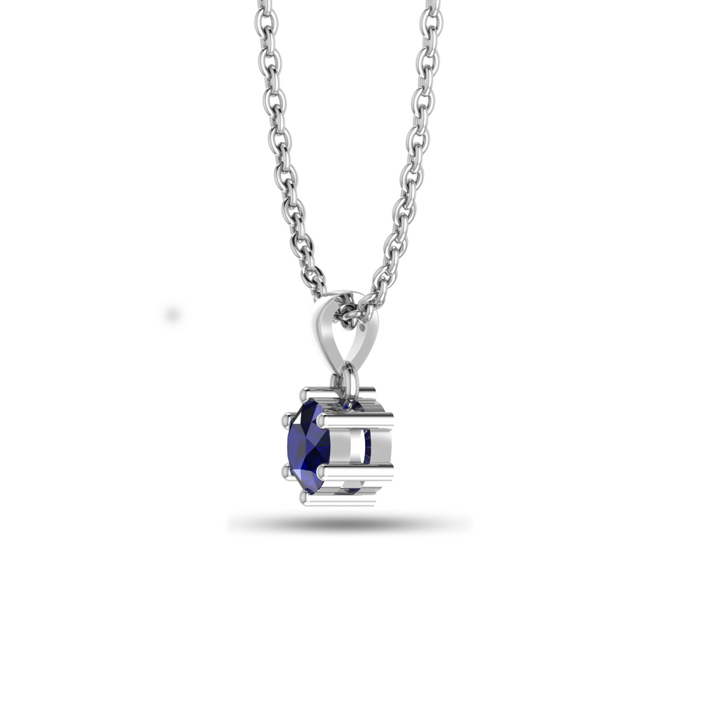 Classic Round Blue Sapphire Silver Solitaire Pendant - View 4