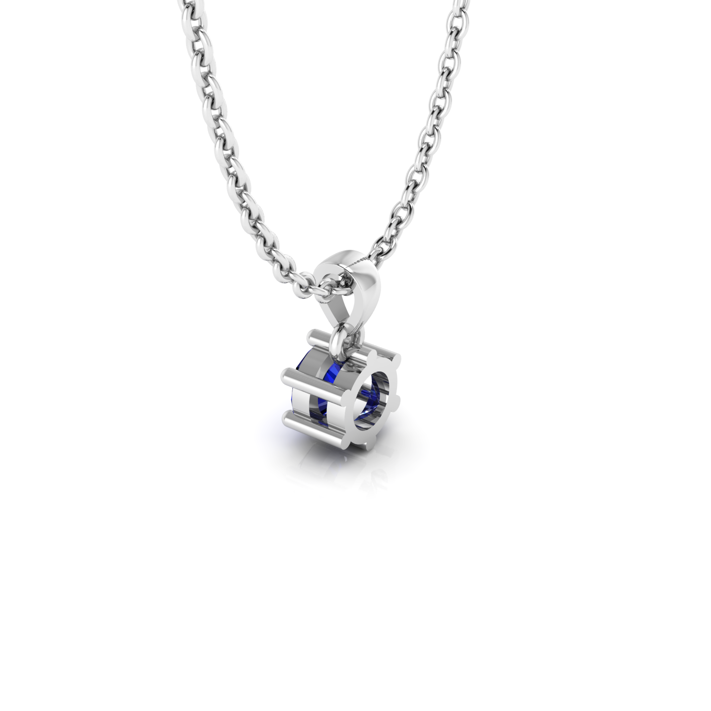 Classic Round Blue Sapphire Silver Solitaire Pendant - View 5