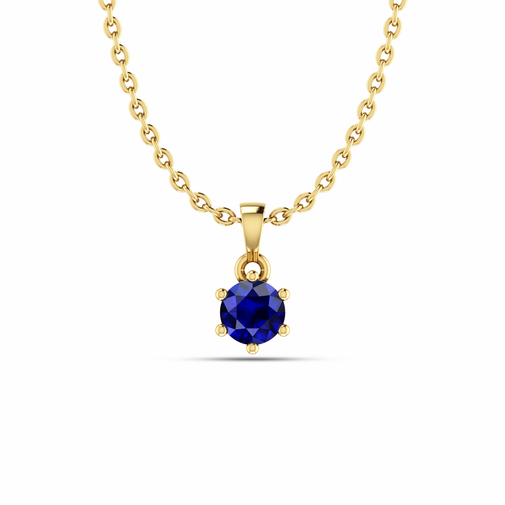 Solitaire Classic Round Blue Sapphire Gold Plated Pendant - View 1