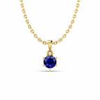 Solitaire Classic Round Blue Sapphire Gold Plated Pendant - View 1