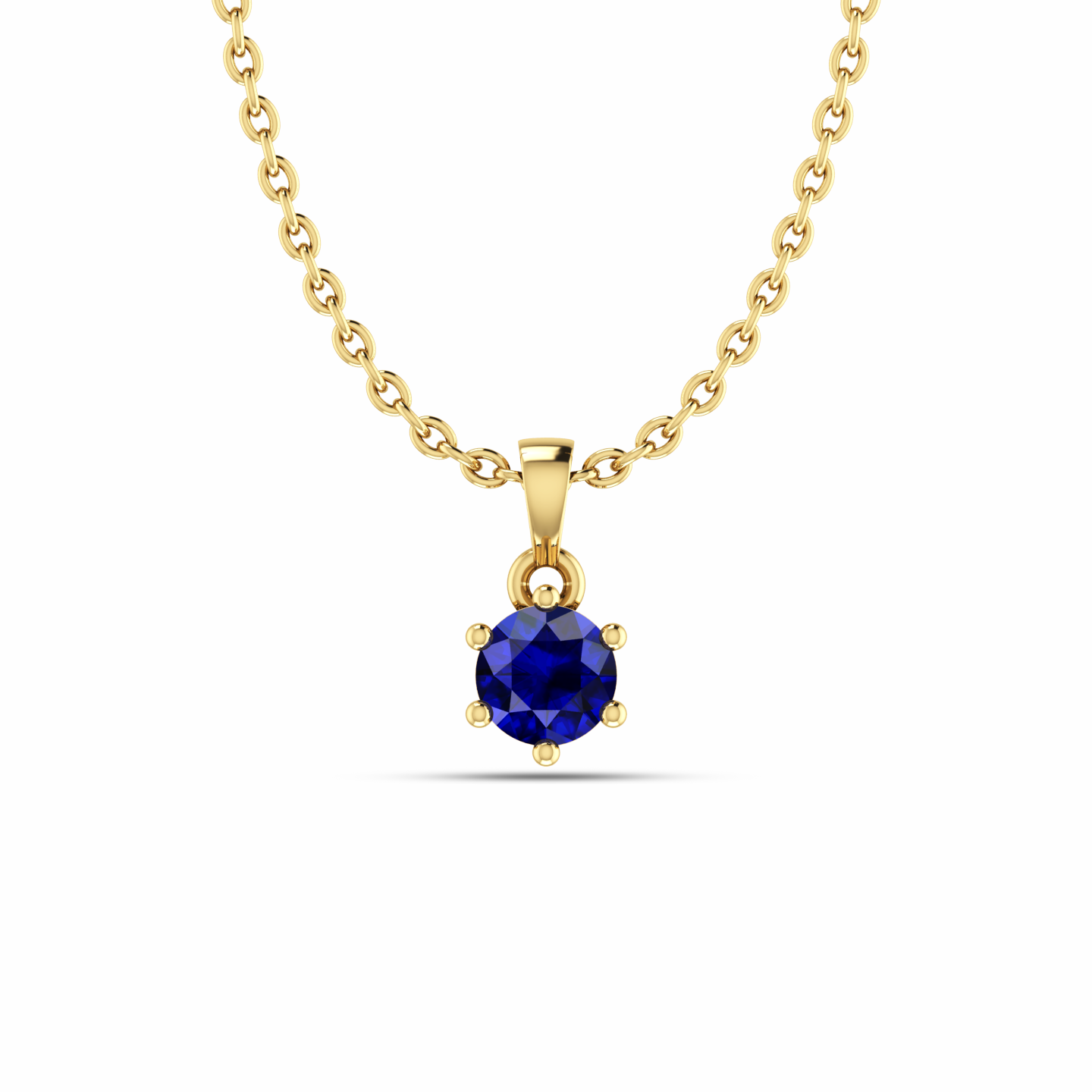 Solitaire Classic Round Blue Sapphire Gold Plated Pendant - View 1