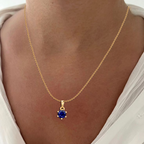 Solitaire Classic Round Blue Sapphire Gold Plated Pendant - View 2