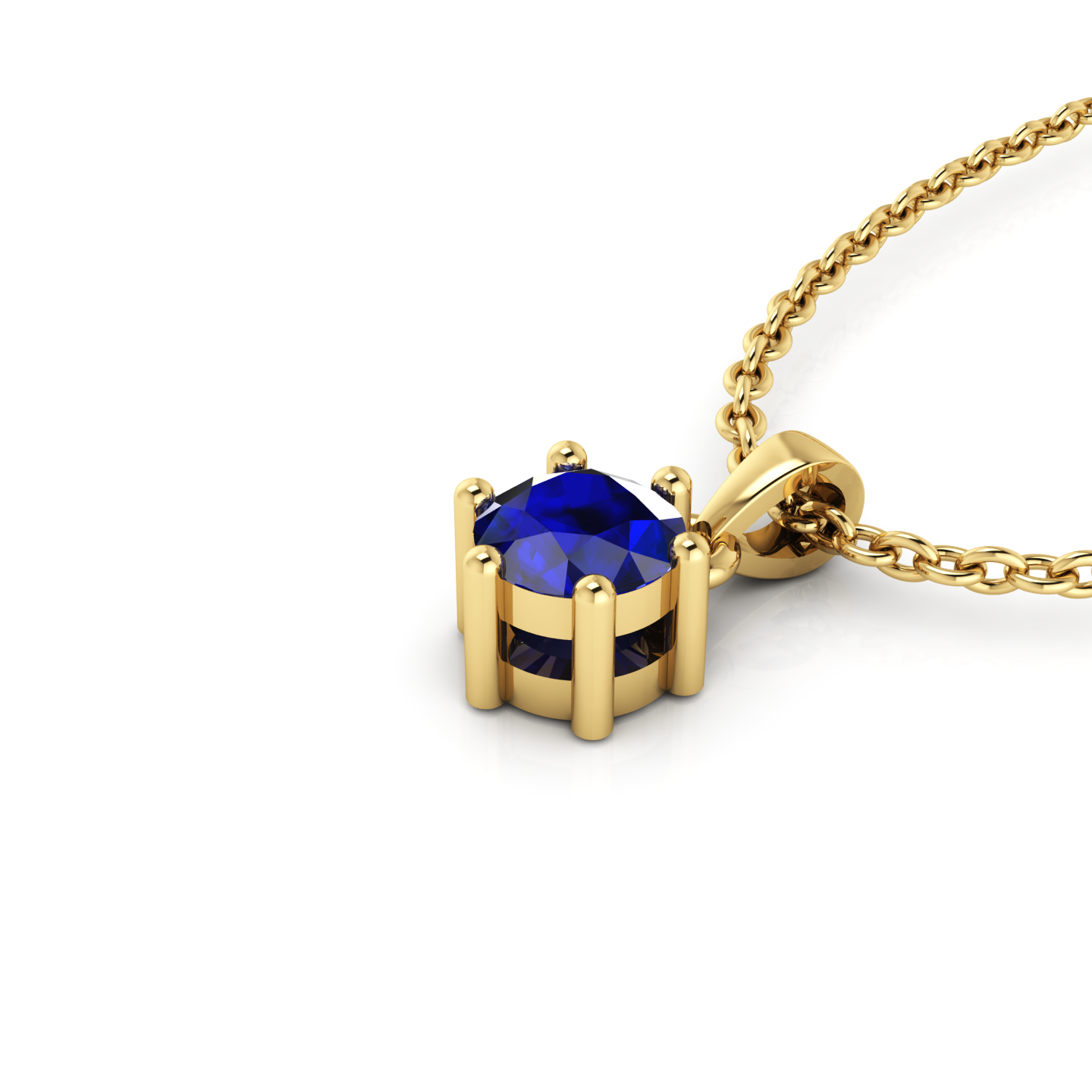 Solitaire Classic Round Blue Sapphire Gold Plated Pendant - View 3