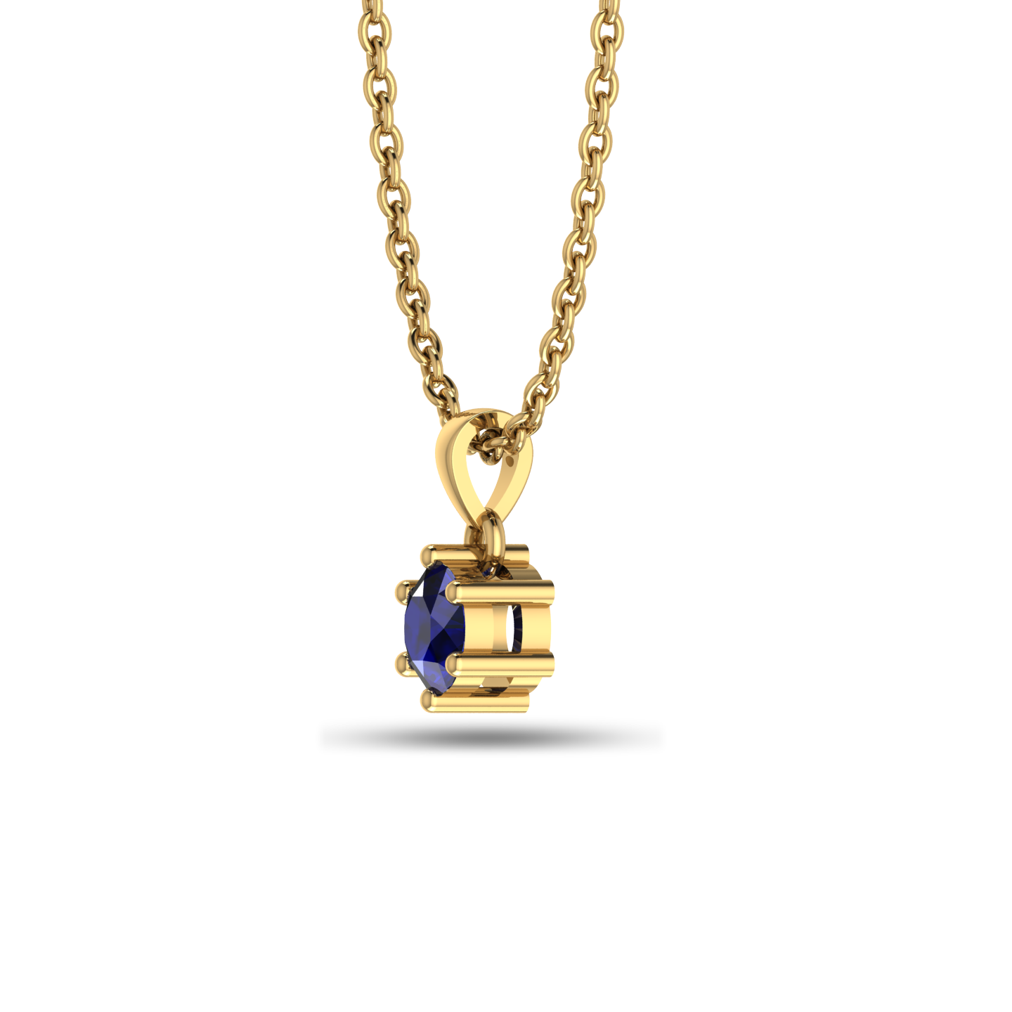Solitaire Classic Round Blue Sapphire Gold Plated Pendant - View 4
