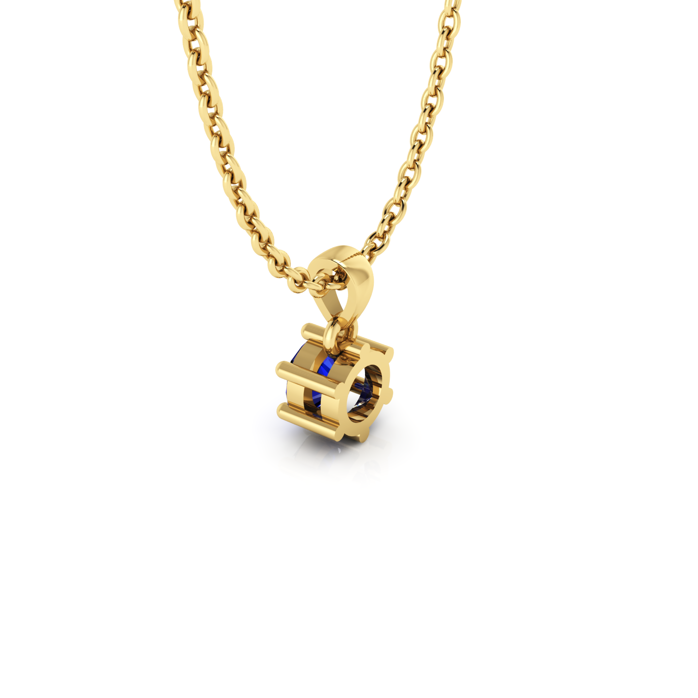 Solitaire Classic Round Blue Sapphire Gold Plated Pendant - View 5