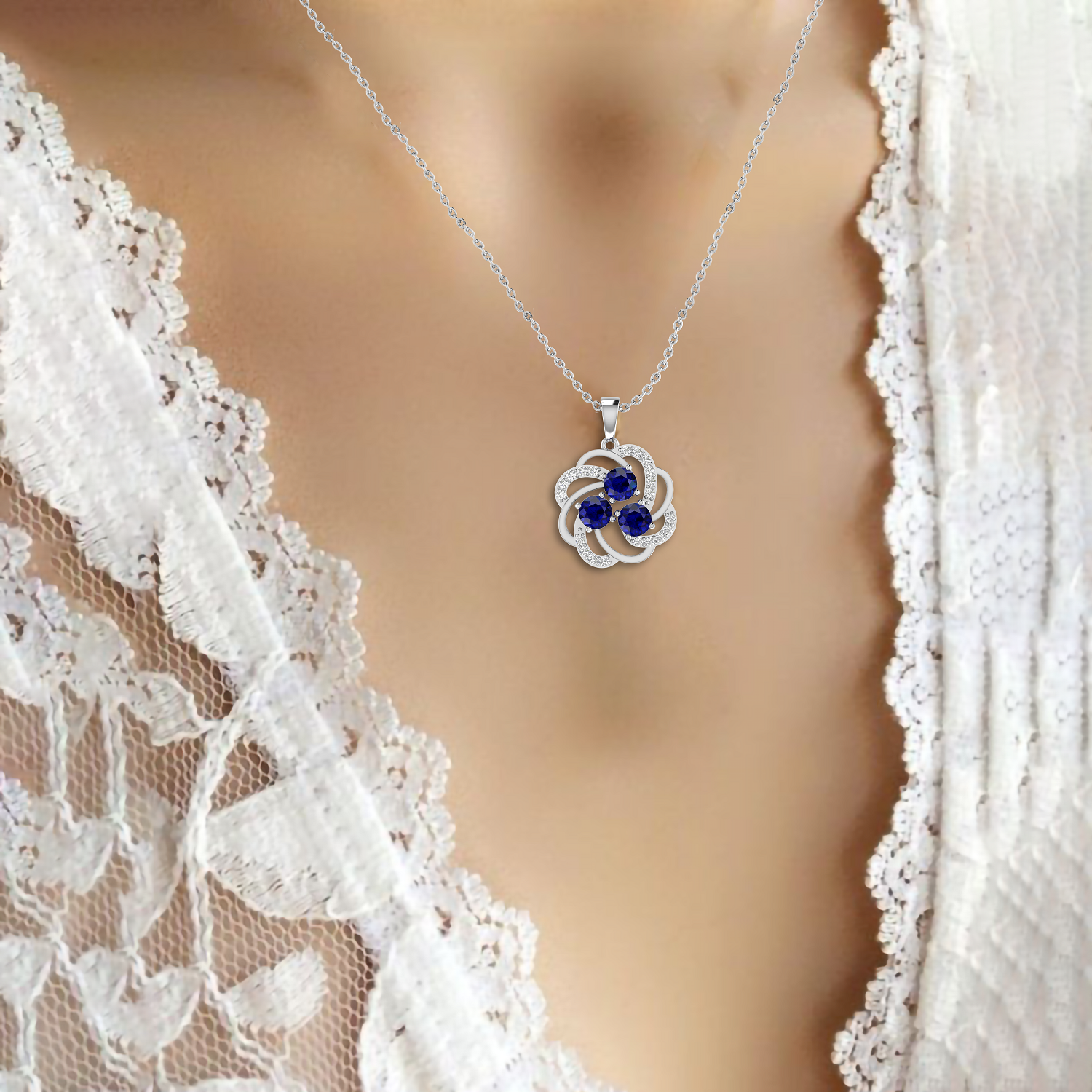 925 Silver Blue Sparkling Galaxy Necklace - View 2