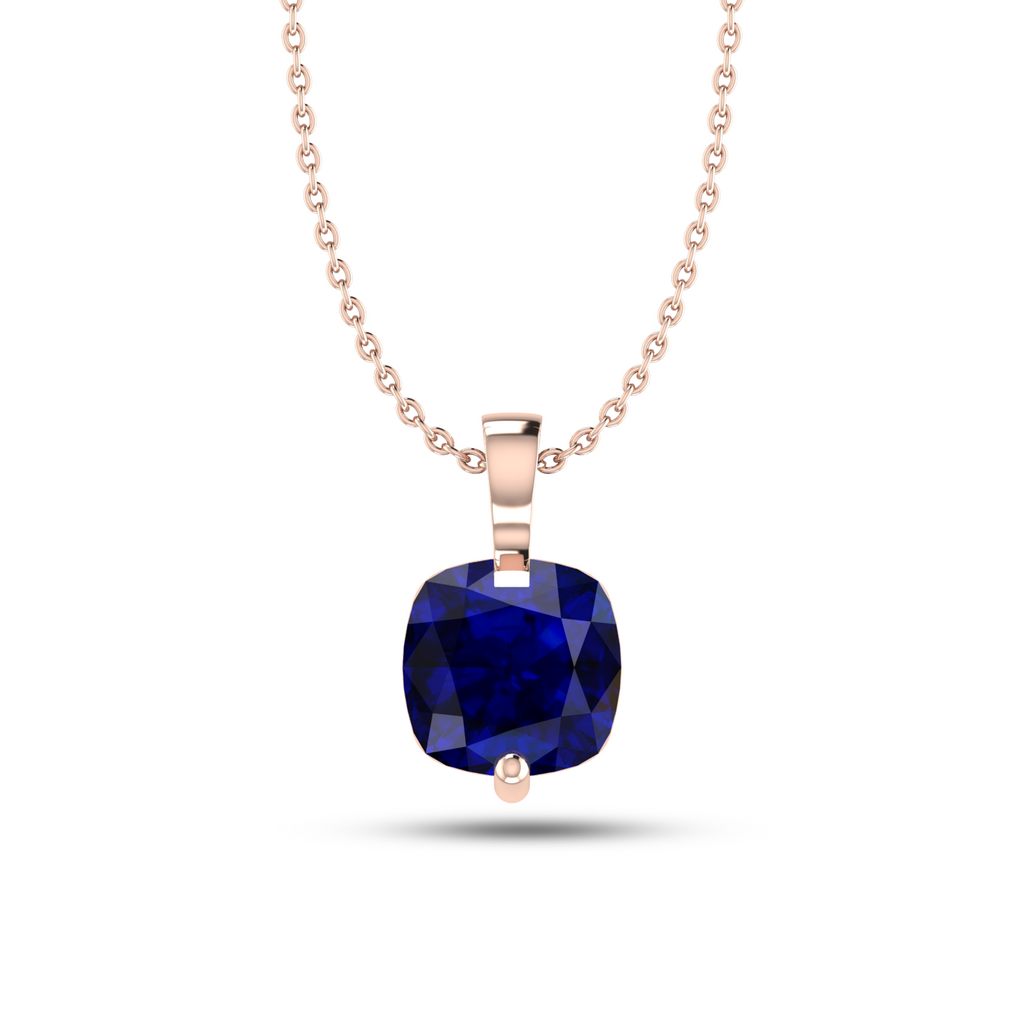 Cushion Blue Rose Gold Plated Solitaire Pendant - View 3
