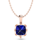 Cushion Blue Rose Gold Plated Solitaire Pendant - View 4