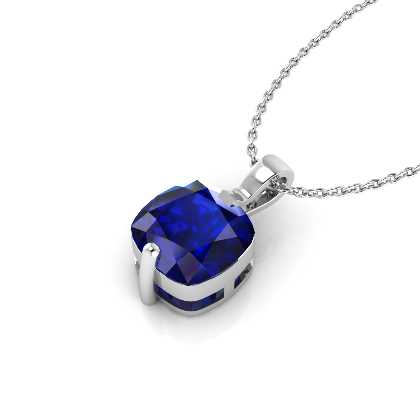 Cushion Blue Sapphire Silver Solitaire Pendant - View 1