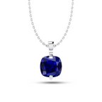 Cushion Blue Sapphire Silver Solitaire Pendant - View 3