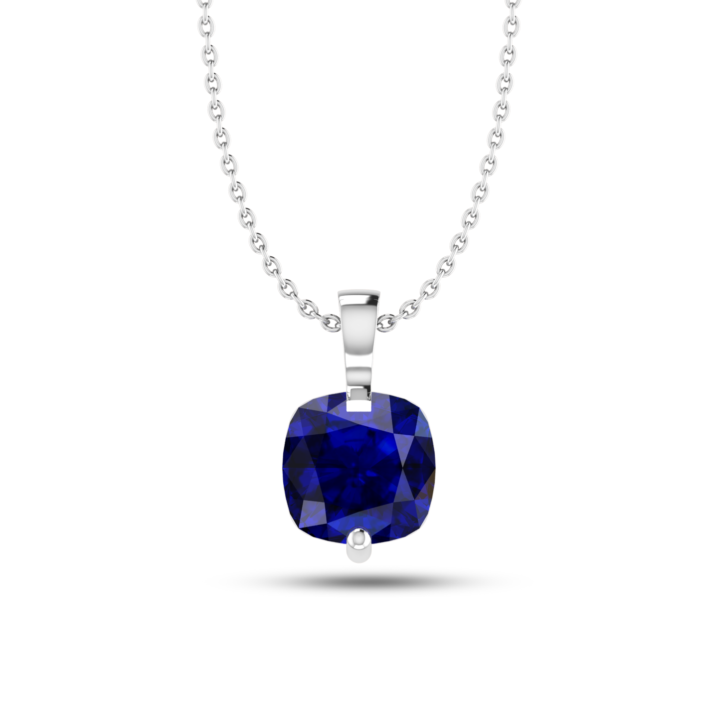 Cushion Blue Sapphire Silver Solitaire Pendant - View 3