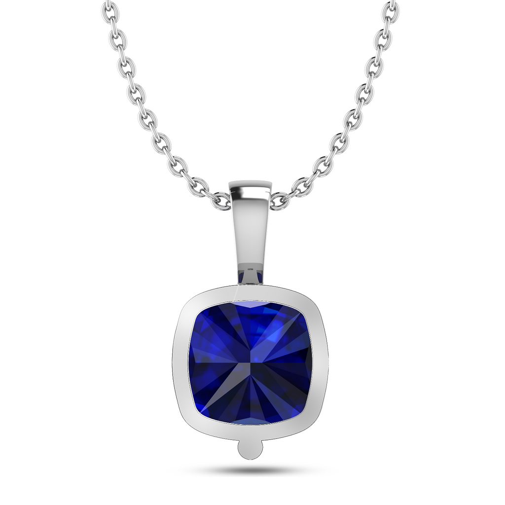Cushion Blue Sapphire Silver Solitaire Pendant - View 4