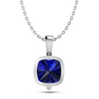 Cushion Blue Sapphire Silver Solitaire Pendant - View 4