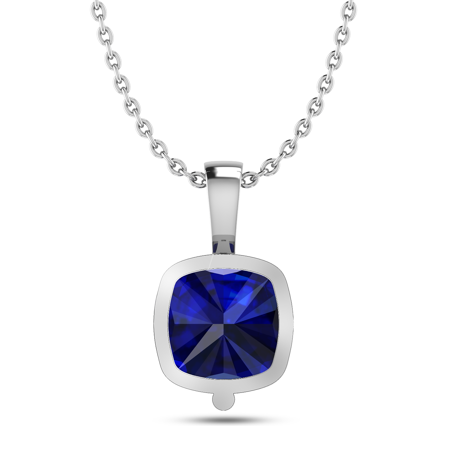 Cushion Blue Sapphire Silver Solitaire Pendant - View 4
