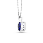 Cushion Blue Sapphire Silver Solitaire Pendant - View 5