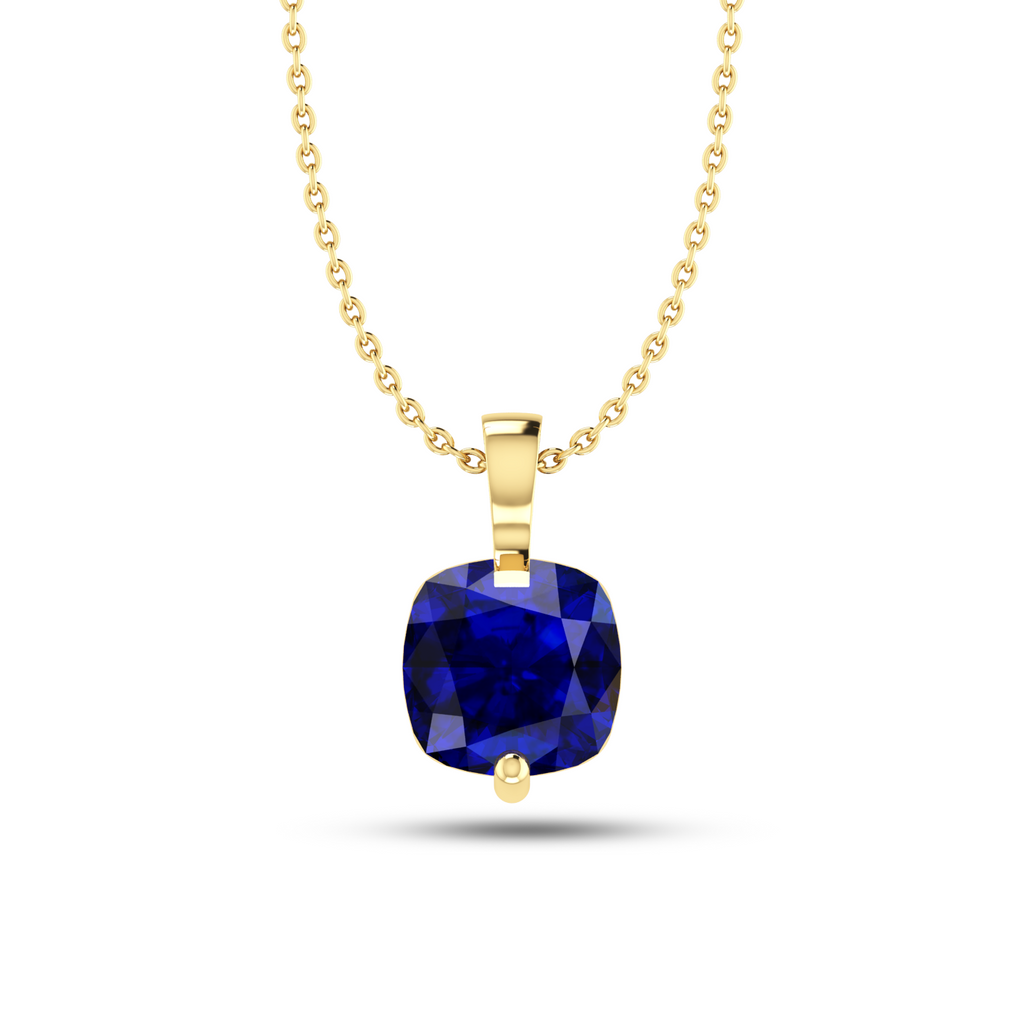 Sparkling Cushion Blue Sapphire Gold Plated Pendant - View 1