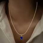 Sparkling Oval Blue Solitaire Gold Plated Halo Pendant - View 2