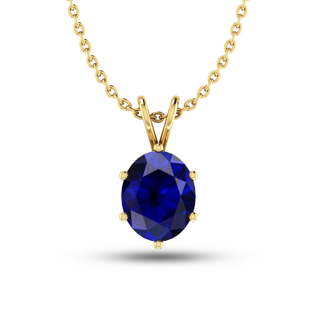 Sparkling Oval Blue Solitaire Gold Plated Halo Pendant - View 3