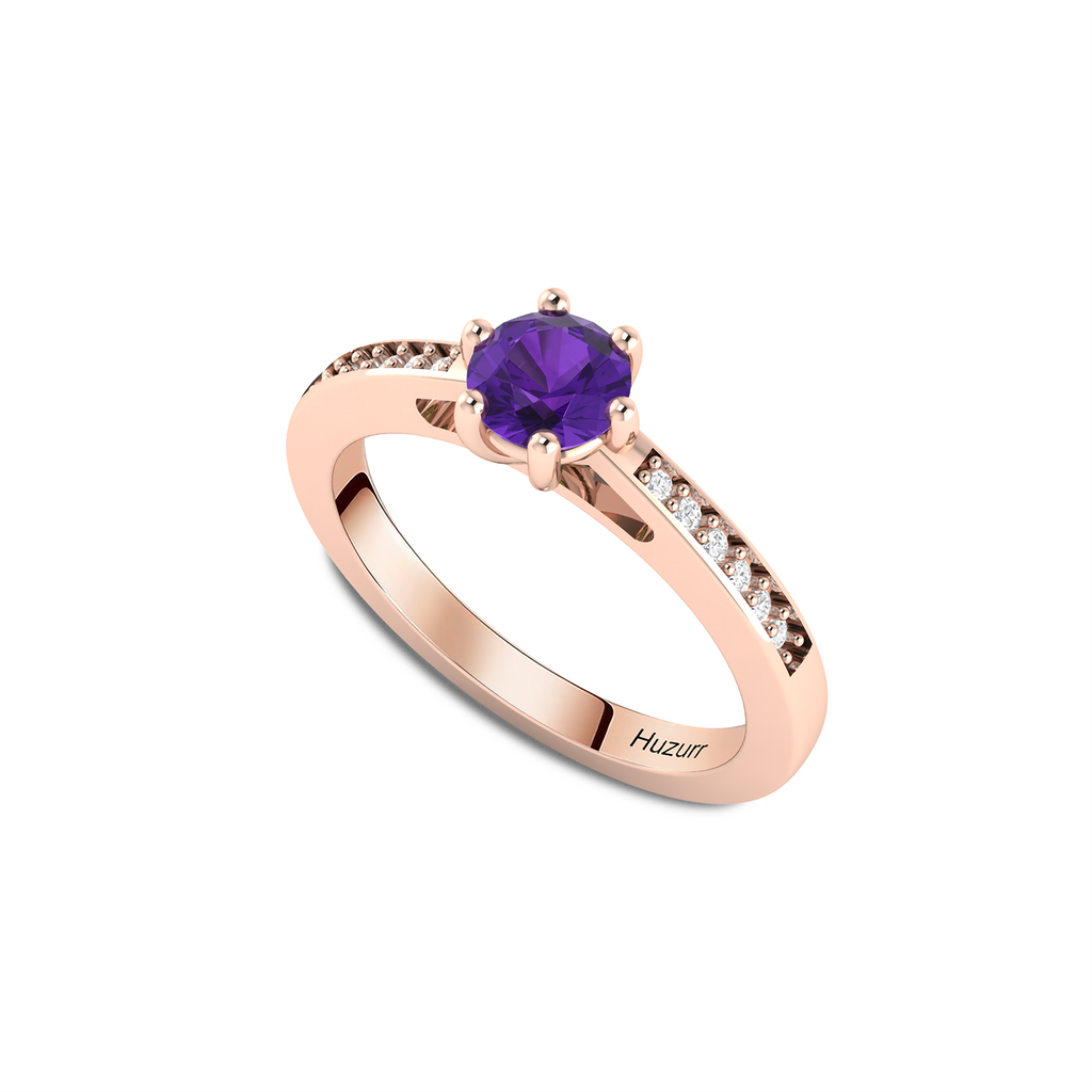 Round Cut Blue Sapphire September Enhanced Rose Gold Plated Ring