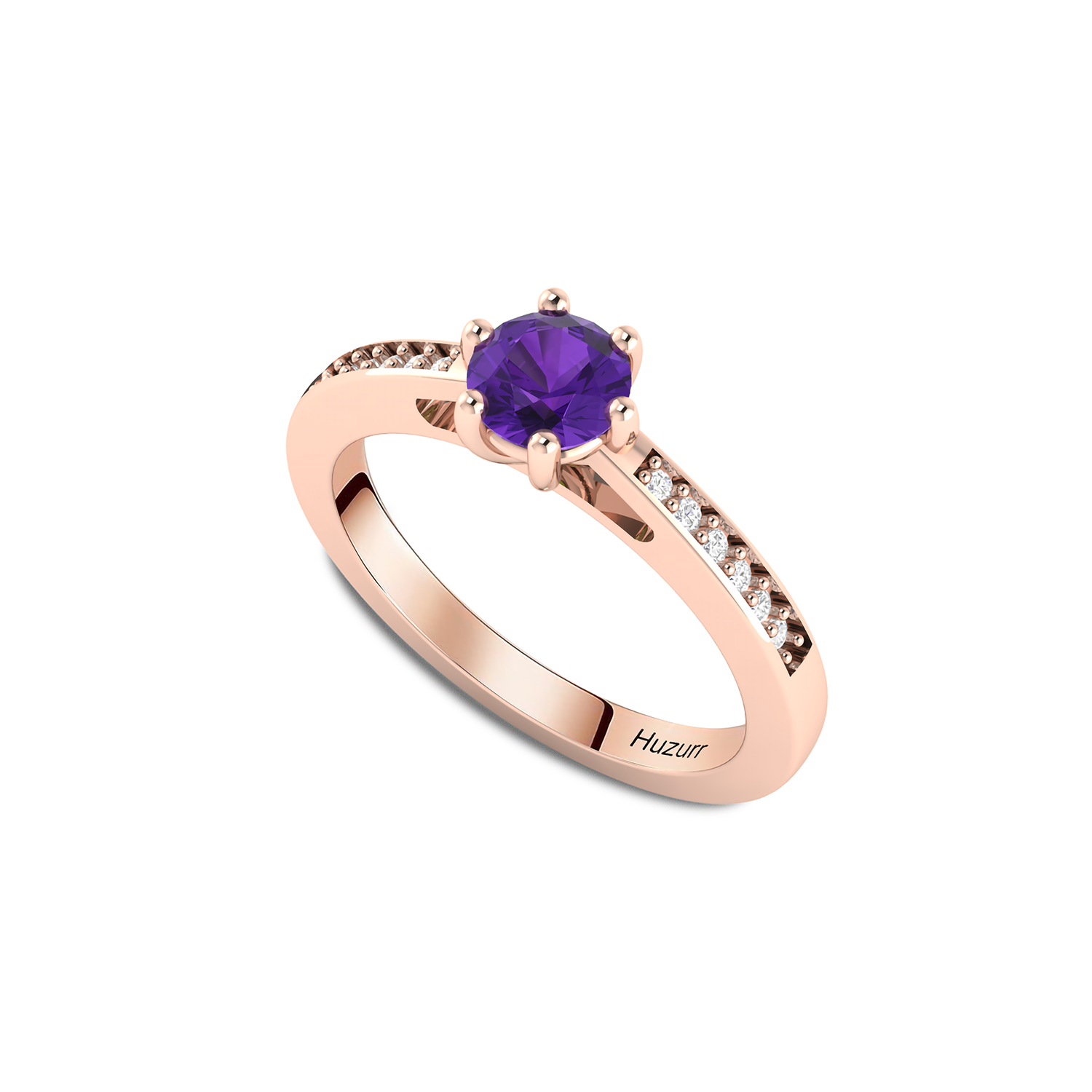 Round Cut Blue Sapphire September Enhanced Rose Gold Plated Ring