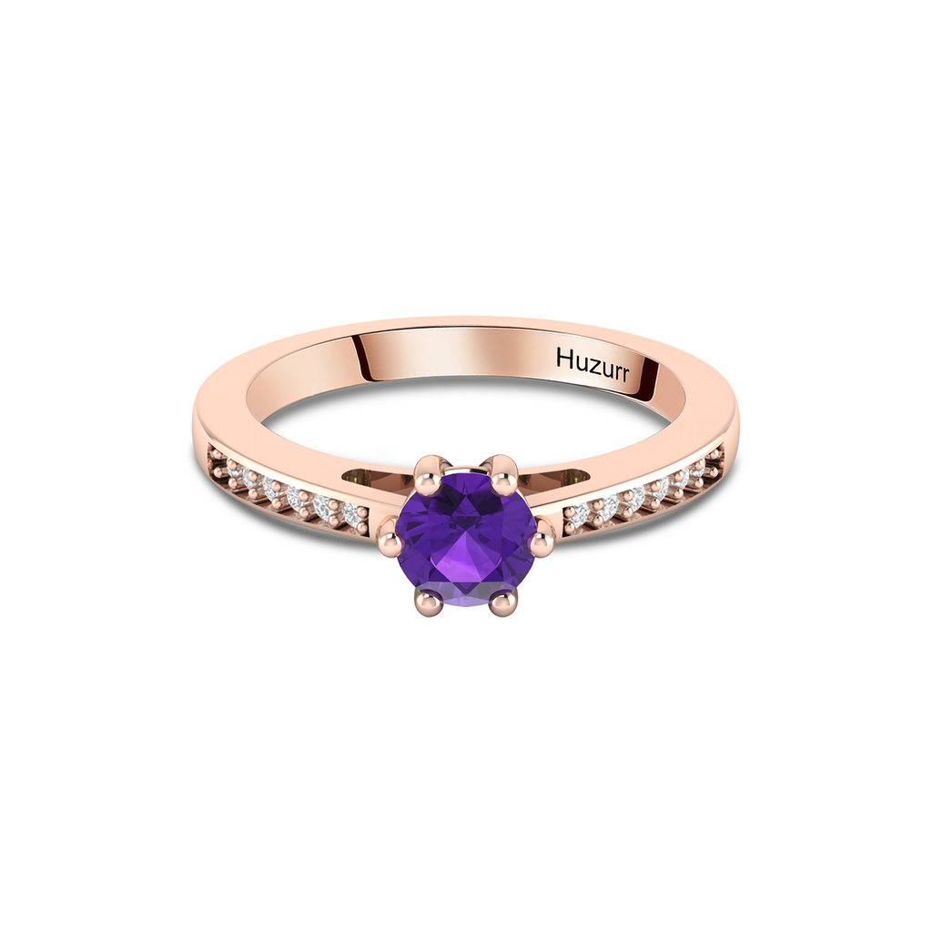 Round Cut Blue Sapphire September Enhanced Rose Gold Plated Ring
