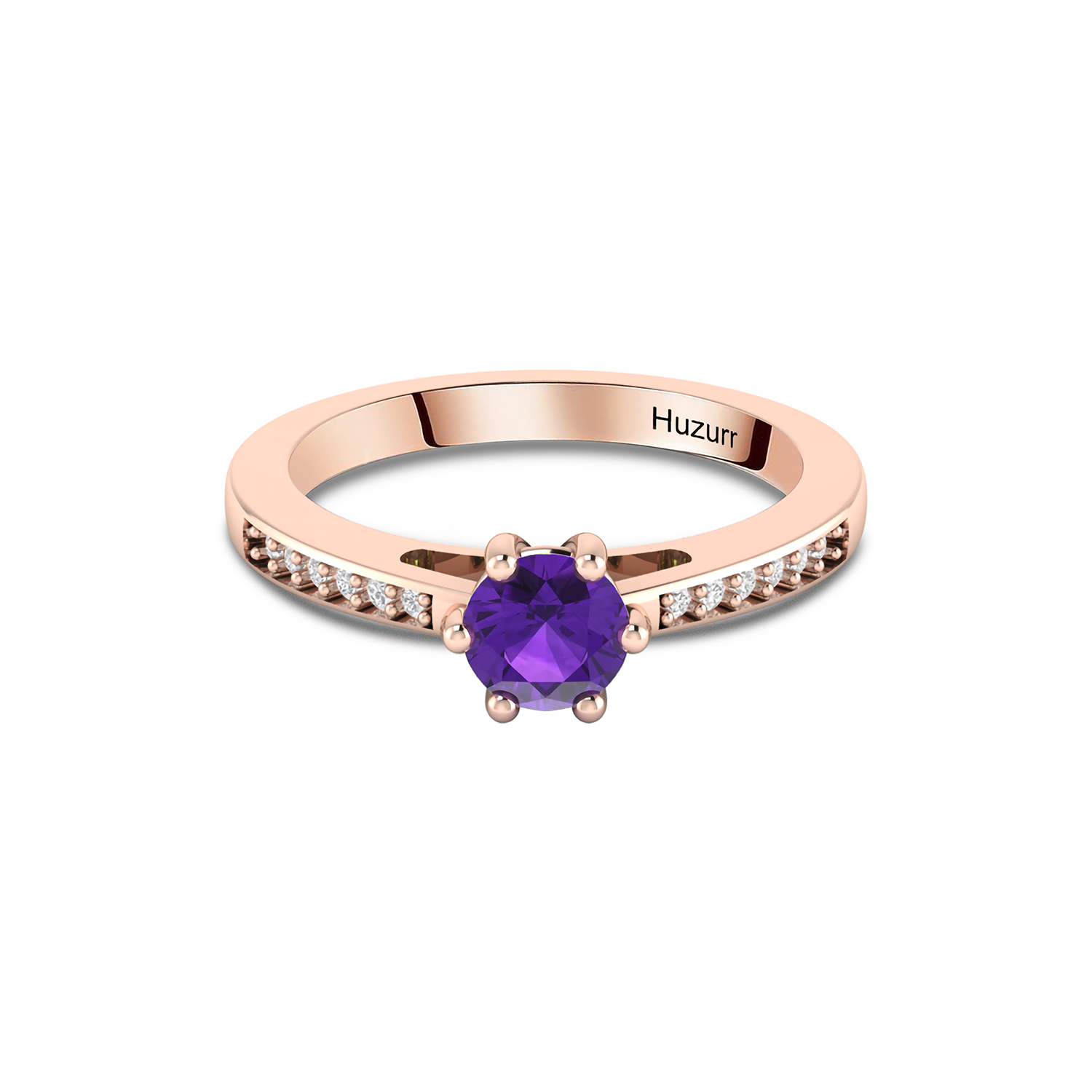 Round Cut Blue Sapphire September Enhanced Rose Gold Plated Ring