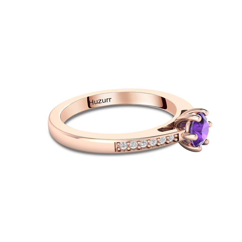 Round Cut Blue Sapphire September Enhanced Rose Gold Plated Ring