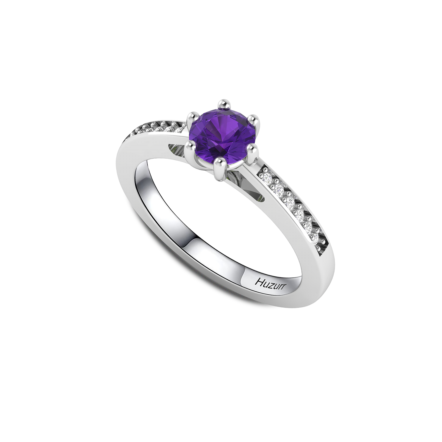 Round Blue Sapphire September Enhanced Silver Ring