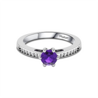 Round Blue Sapphire September Enhanced Silver Ring