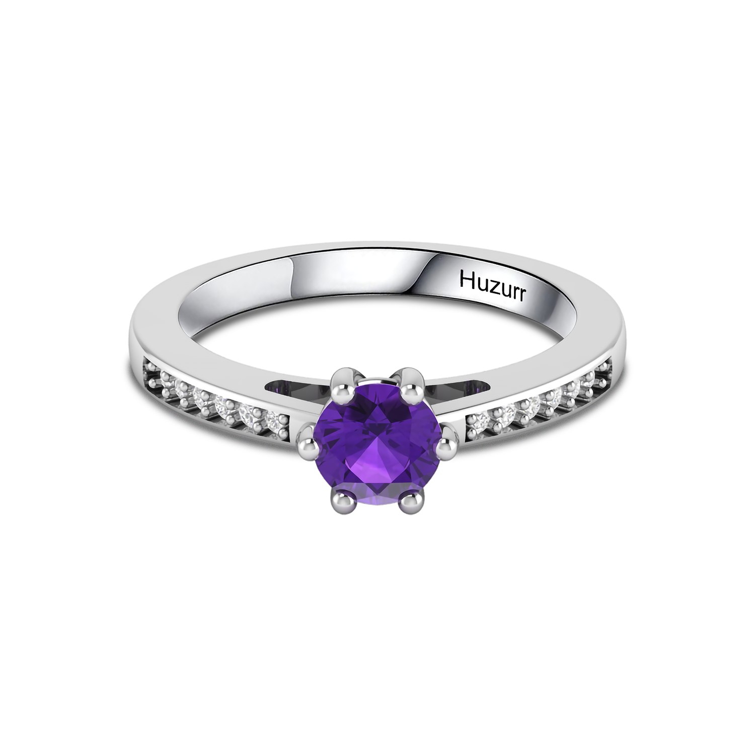 Round Blue Sapphire September Enhanced Silver Ring