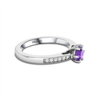 Round Blue Sapphire September Enhanced Silver Ring