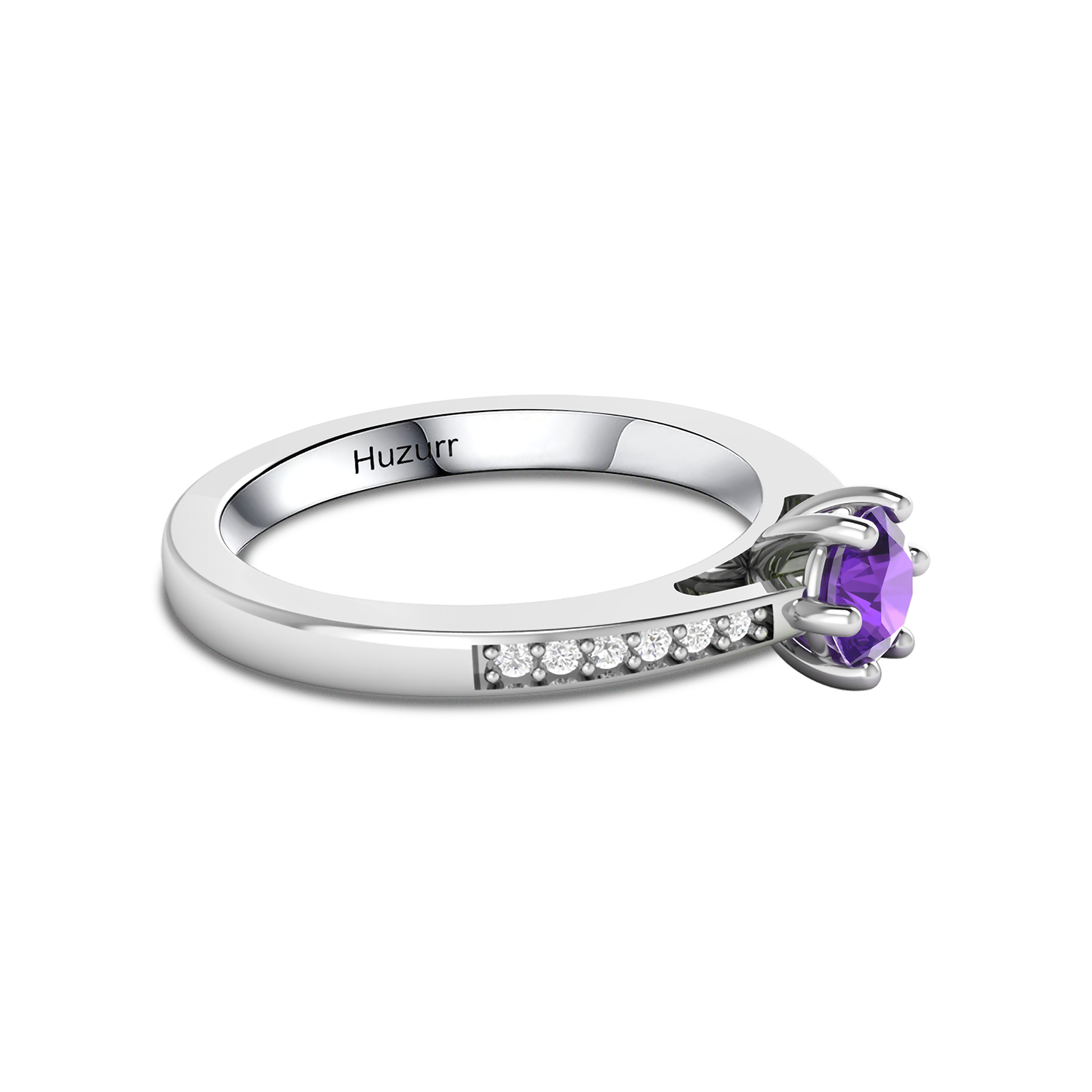 Round Blue Sapphire September Enhanced Silver Ring