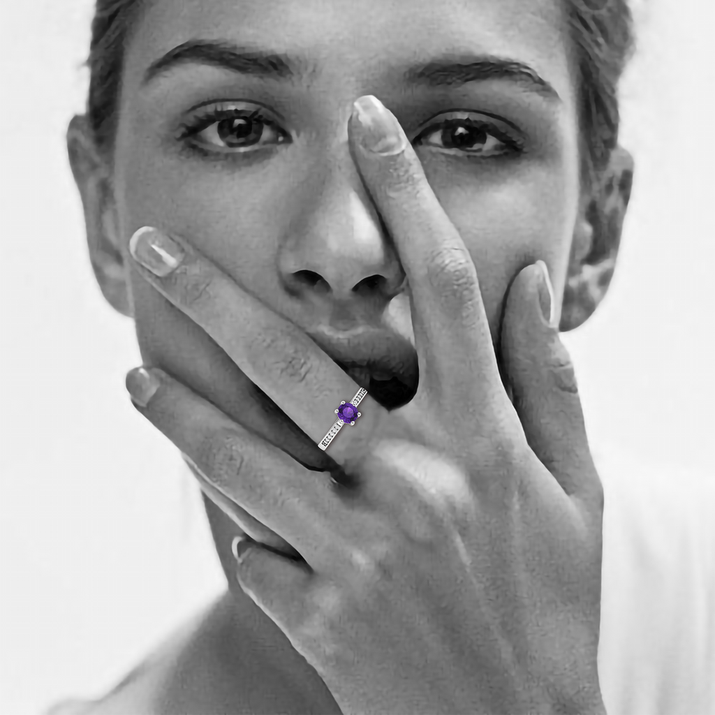 Round Blue Sapphire September Enhanced Silver Ring