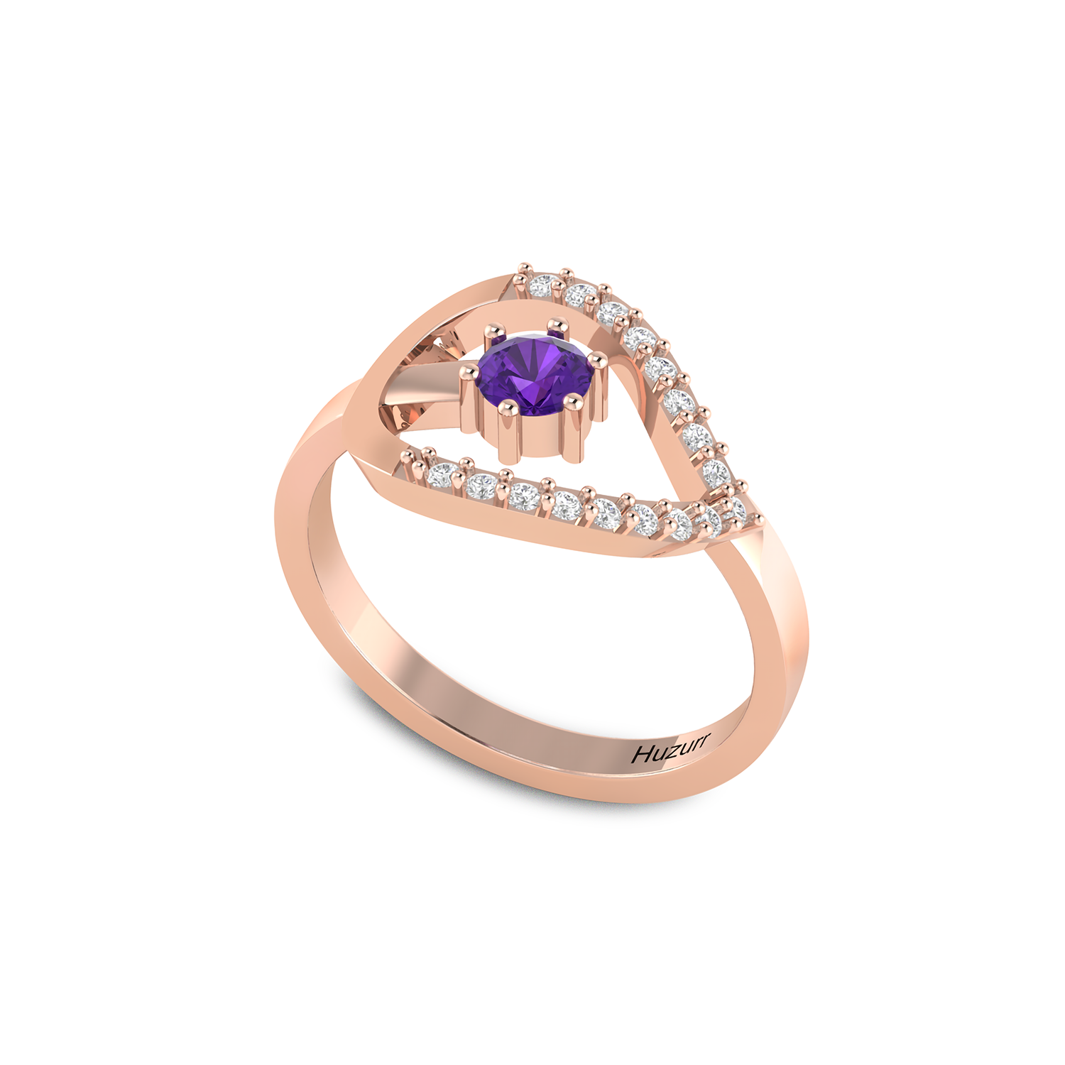 Carved Diamond Rose Gold Plated Ring in Blue Sapphire