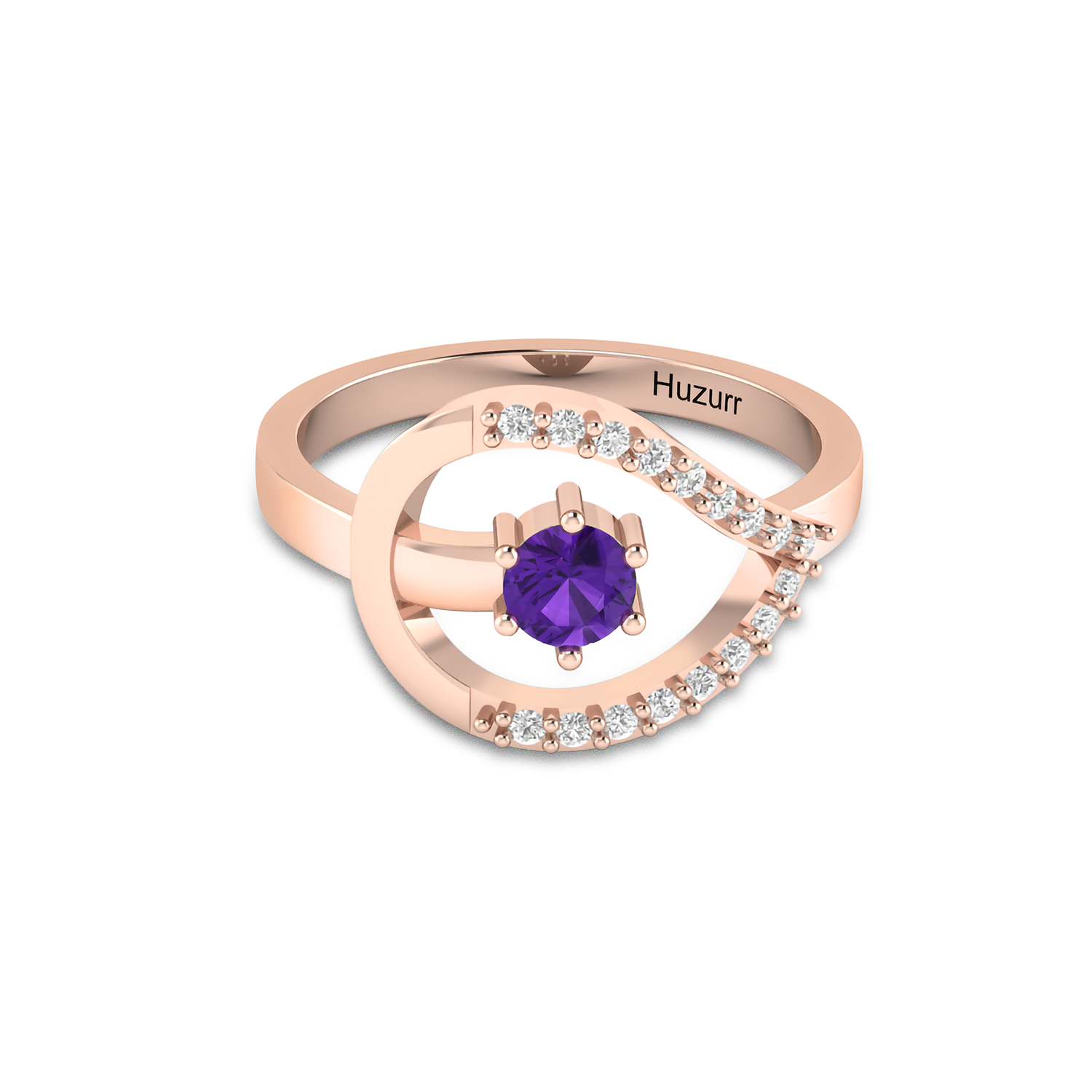 Carved Diamond Rose Gold Plated Ring in Blue Sapphire