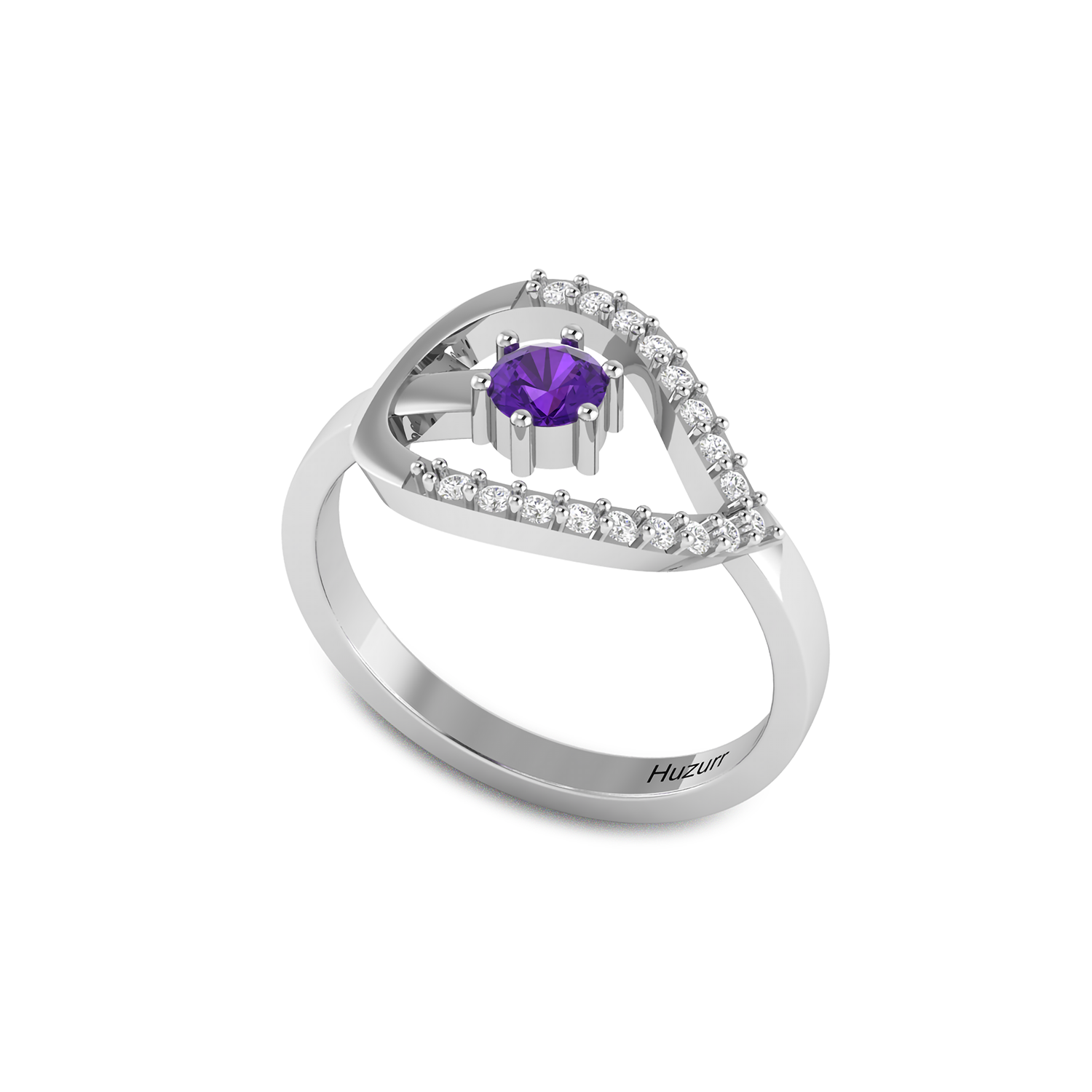 Carved Diamond 925 Silver Ring in Blue Sapphire