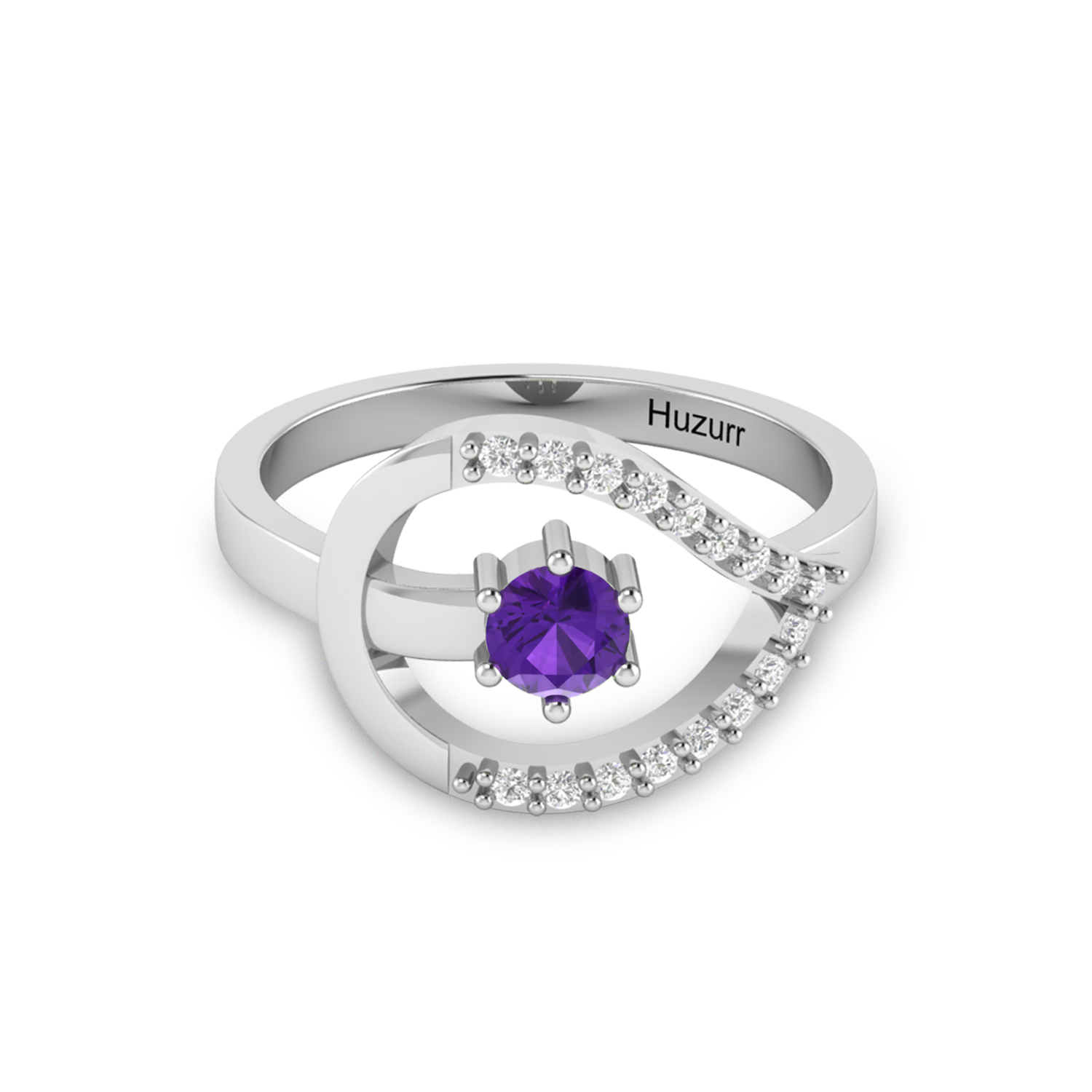 Carved Diamond 925 Silver Ring in Blue Sapphire
