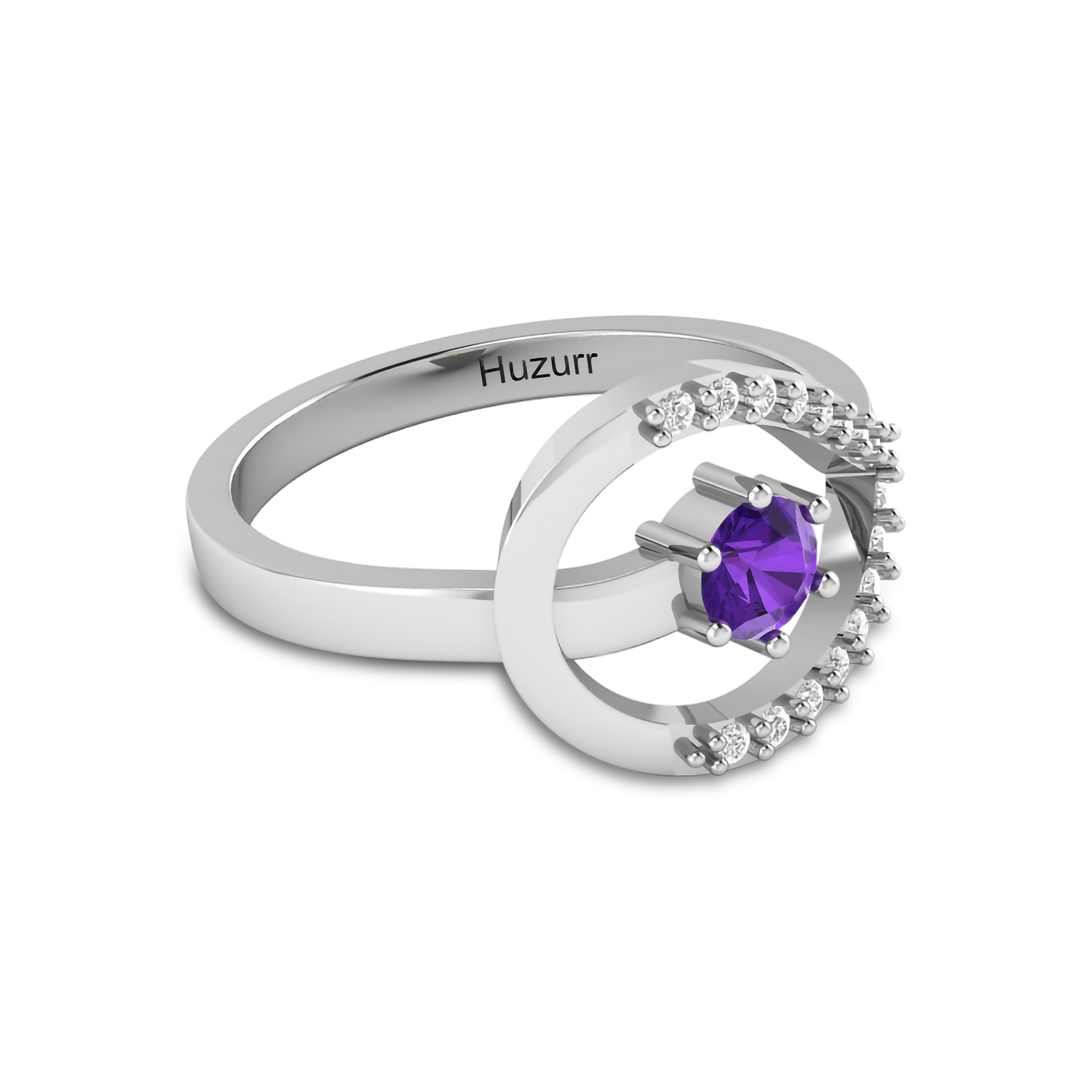 Carved Diamond 925 Silver Ring in Blue Sapphire