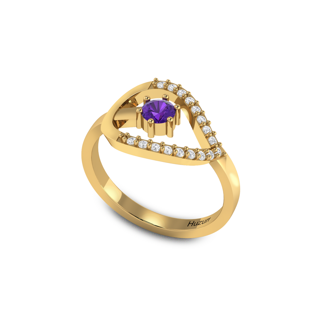 Carved Diamond Gold Plated Ring in Blue Sapphire