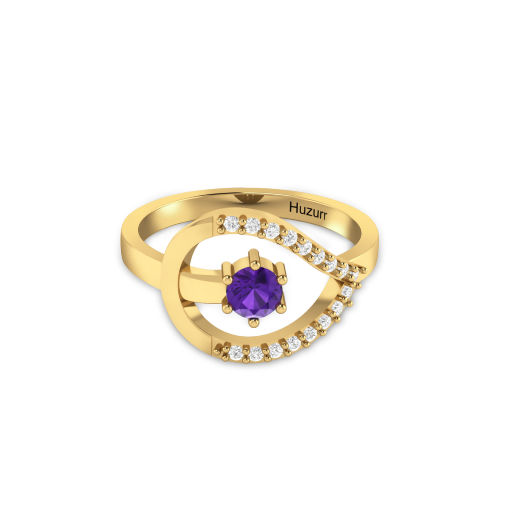 Carved Diamond Gold Plated Ring in Blue Sapphire
