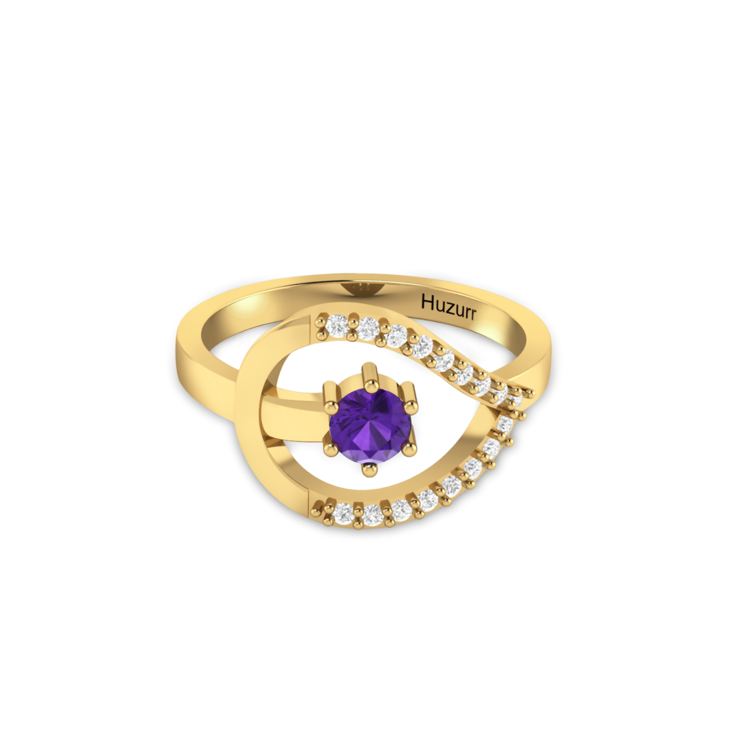 Carved Diamond Gold Plated Ring in Blue Sapphire