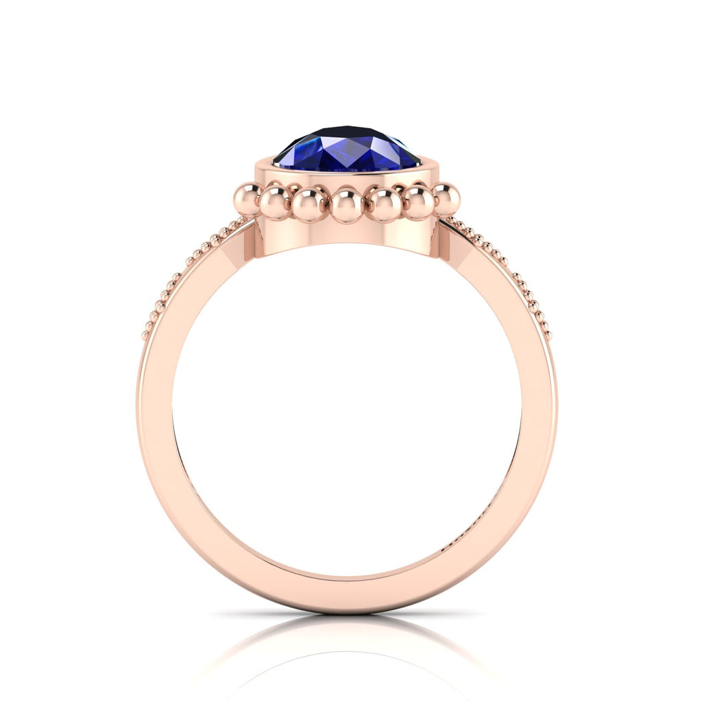 Enchanting Blue Sapphire Pear Halo Rose Gold Plated Ring
