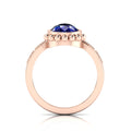 Enchanting Blue Sapphire Pear Halo Rose Gold Plated Ring