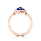 Enchanting Blue Sapphire Pear Halo Rose Gold Plated Ring