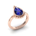 Enchanting Blue Sapphire Pear Halo Rose Gold Plated Ring