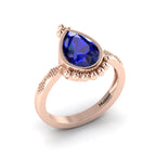 Enchanting Blue Sapphire Pear Halo Rose Gold Plated Ring