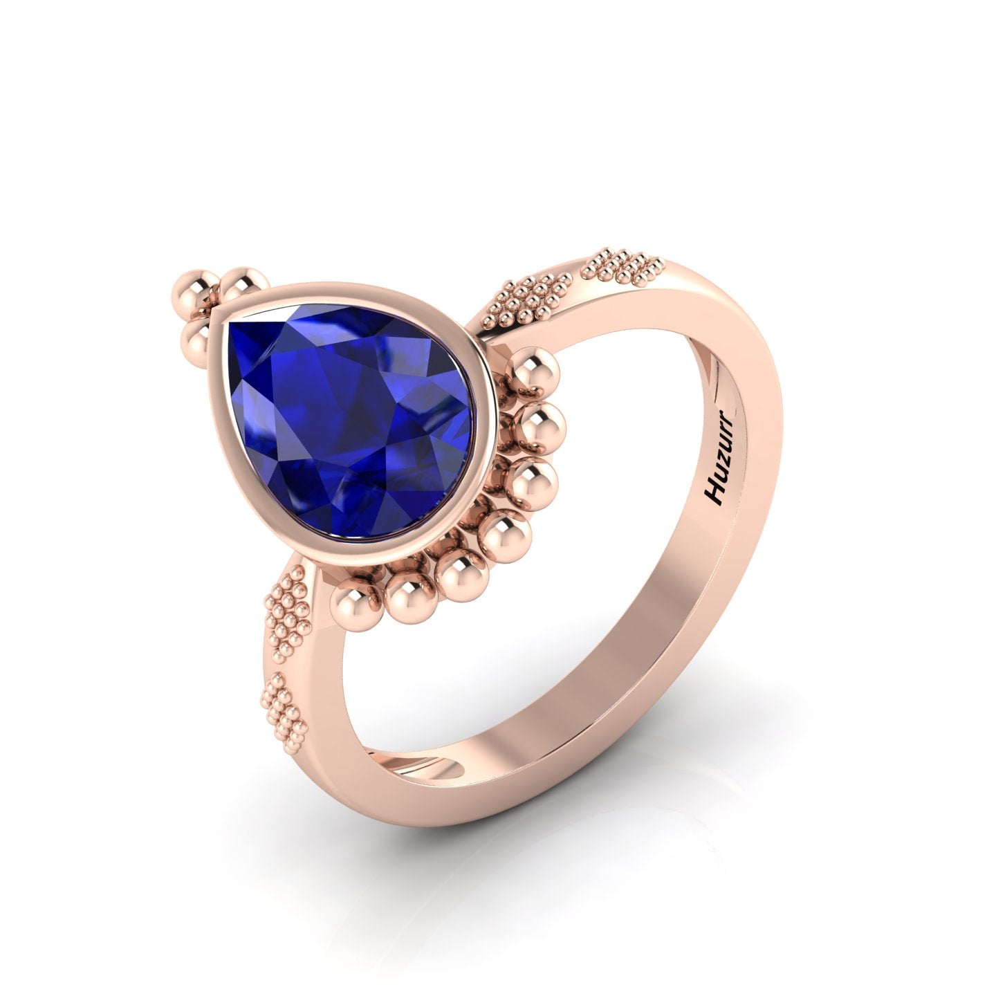Enchanting Blue Sapphire Pear Halo Rose Gold Plated Ring