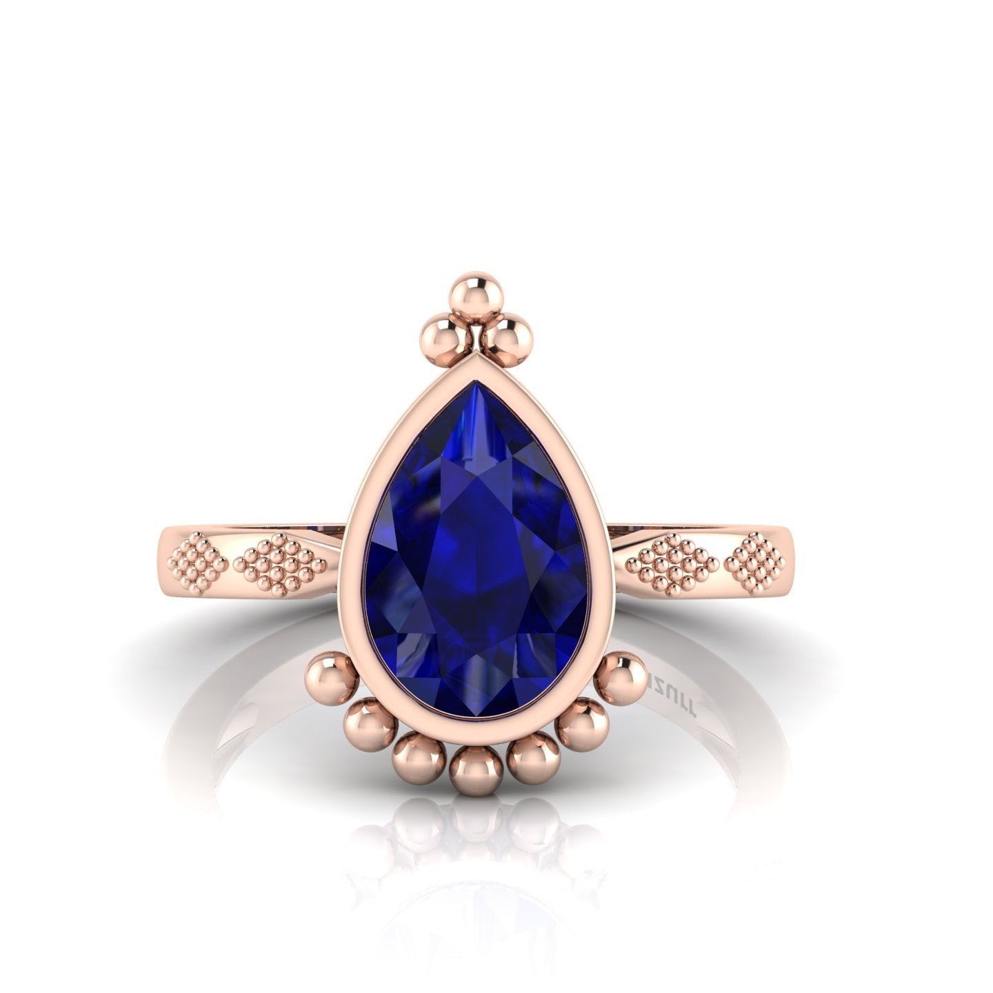 Enchanting Blue Sapphire Pear Halo Rose Gold Plated Ring