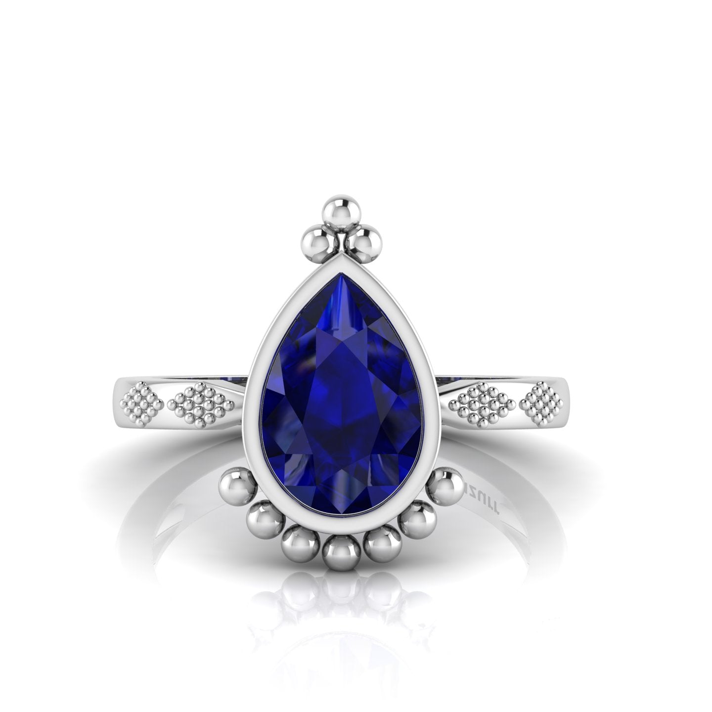 Enchanting Blue Sapphire Pear Halo Silver Ring